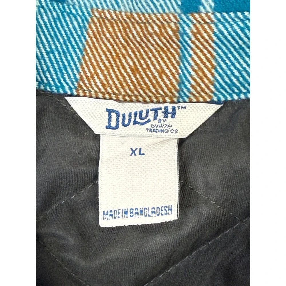 Duluth Trading Co Womens XL Quilted Flannel Shirt Jacket Plaid Teal 80725 BHU